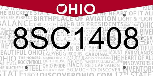 8SC1408 Ohio License Plate
