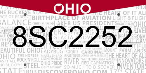 8SC2252 Ohio License Plate