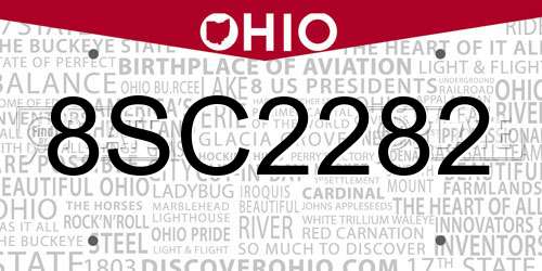 8SC2282 Ohio License Plate