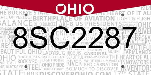 8SC2287 Ohio License Plate