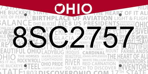 8SC2757 Ohio License Plate