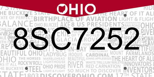 8SC7252 Ohio License Plate