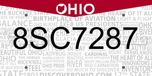 8SC7287 Ohio License Plate