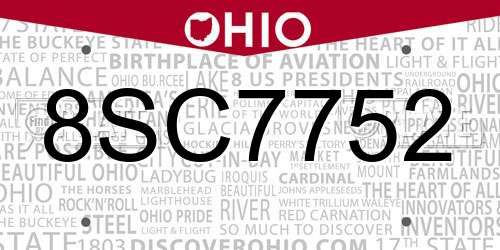 8SC7752 Ohio License Plate
