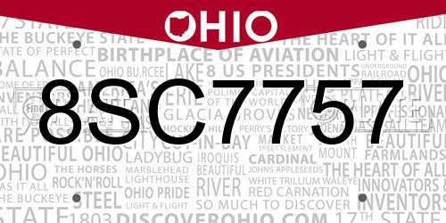 8SC7757 Ohio License Plate