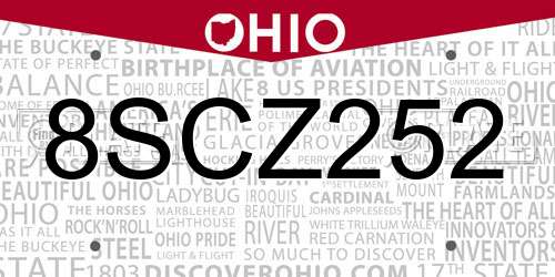 8SCZ252 Ohio License Plate