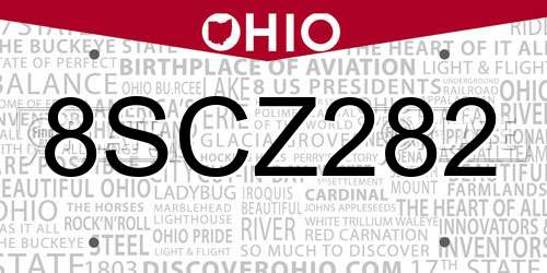 8SCZ282 Ohio License Plate