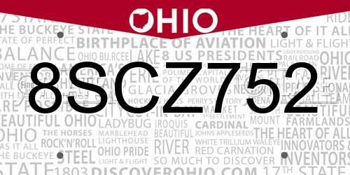 8SCZ752 Ohio License Plate