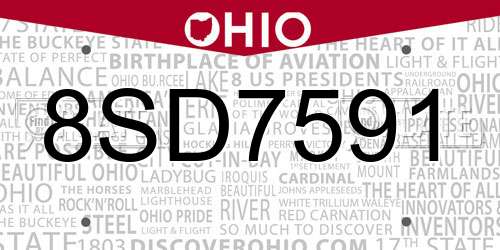 8SD7591 Ohio License Plate