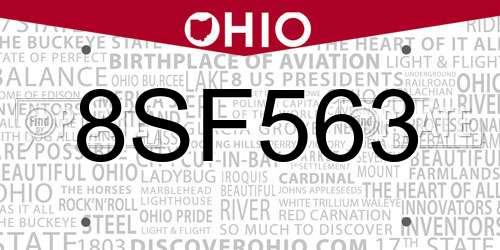 8SF563 Ohio License Plate