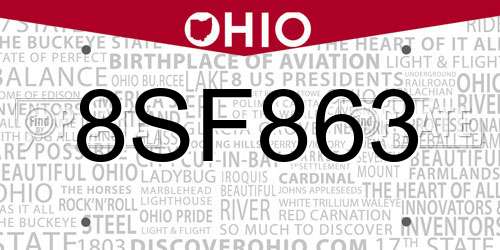 8SF863 Ohio License Plate
