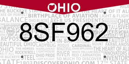 8SF962 Ohio License Plate