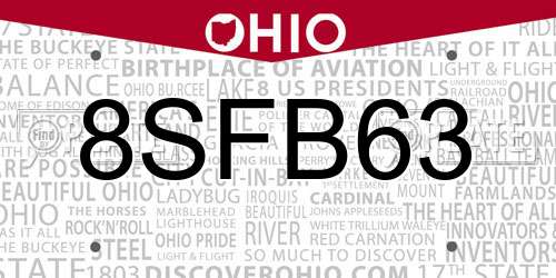 8SFB63 Ohio License Plate