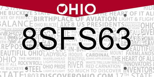 8SFS63 Ohio License Plate