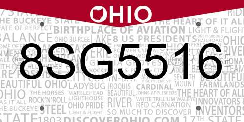 8SG5516 Ohio License Plate