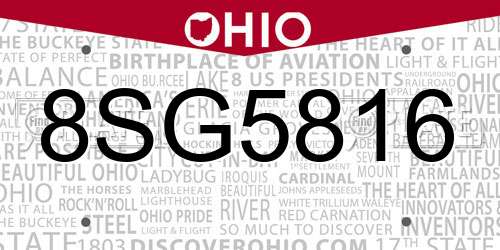 8SG5816 Ohio License Plate