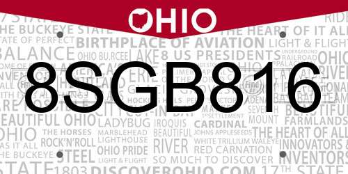 8SGB816 Ohio License Plate