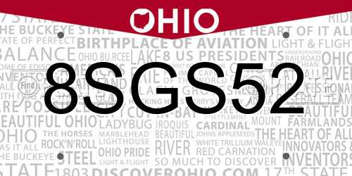 8SGS52 Ohio License Plate