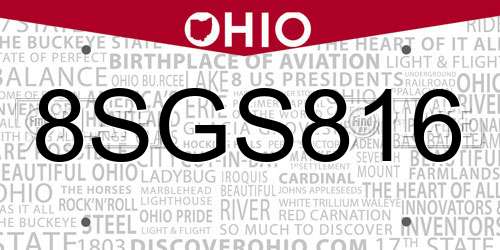 8SGS816 Ohio License Plate