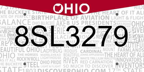 8SL3279 Ohio License Plate