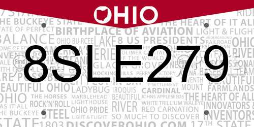 8SLE279 Ohio License Plate