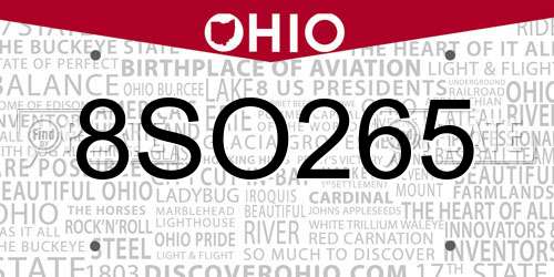 8SO265 Ohio License Plate