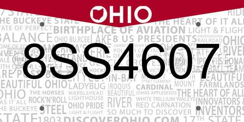 8SS4607 Ohio License Plate