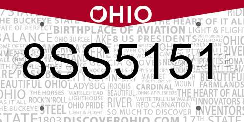 8SS5151 Ohio License Plate