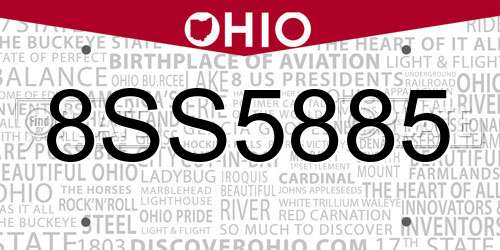 8SS5885 Ohio License Plate