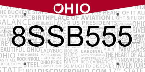 8SSB555 Ohio License Plate