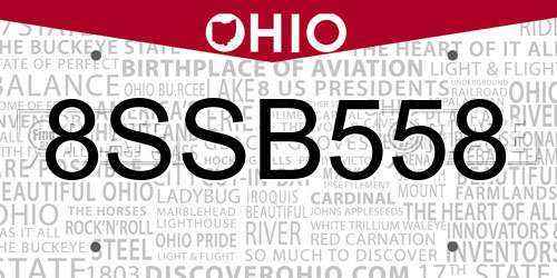 8SSB558 Ohio License Plate