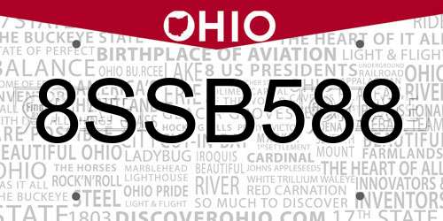 8SSB588 Ohio License Plate