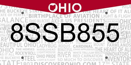 8SSB855 Ohio License Plate