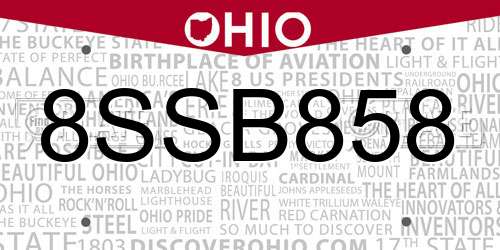 8SSB858 Ohio License Plate