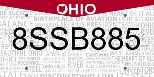 8SSB885 Ohio License Plate