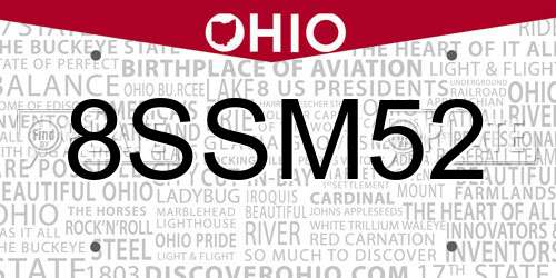 8SSM52 Ohio License Plate