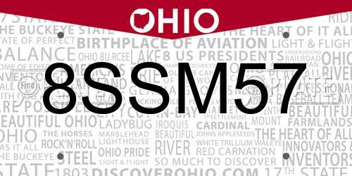 8SSM57 Ohio License Plate