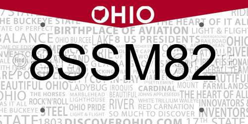 8SSM82 Ohio License Plate