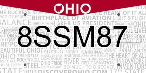 8SSM87 Ohio License Plate