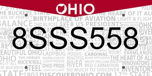 8SSS558 Ohio License Plate