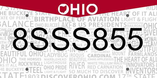 8SSS855 Ohio License Plate
