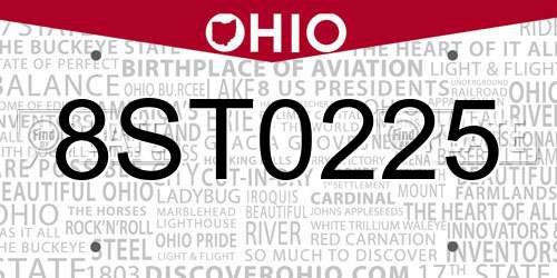 8ST0225 Ohio License Plate