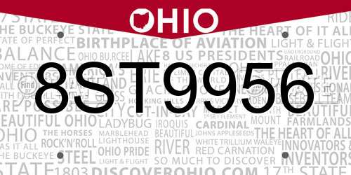 8ST9956 Ohio License Plate