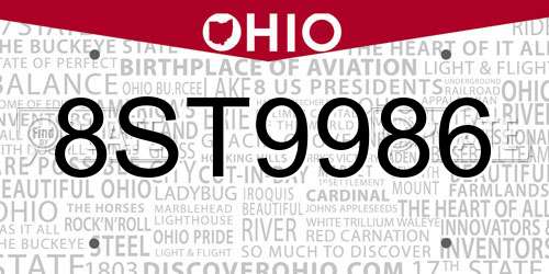 8ST9986 Ohio License Plate