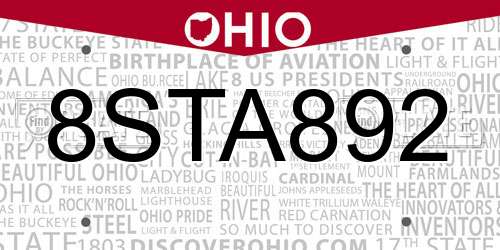 8STA892 Ohio License Plate