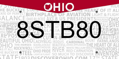 8STB80 Ohio License Plate