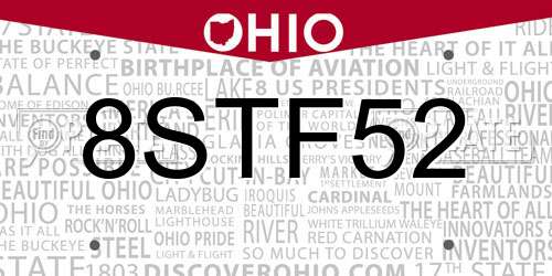 8STF52 Ohio License Plate