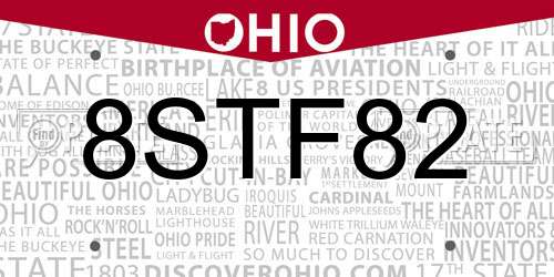 8STF82 Ohio License Plate