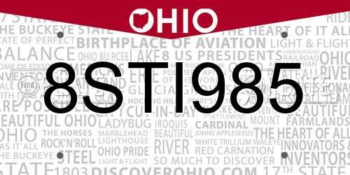 8STI985 Ohio License Plate