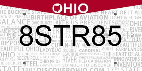 8STR85 Ohio License Plate